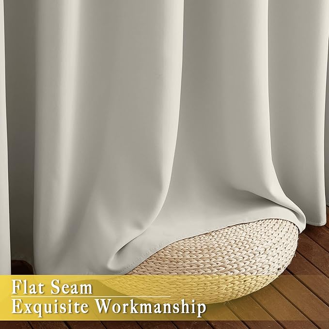 NICETOWN Natural Blackout Curtains for Bedroom/Living Room 132 Inch Length - Thermal Insulated Room Darkening Grommet Top Window Curtains (100 by 132 - Inch, 1 Panel)
