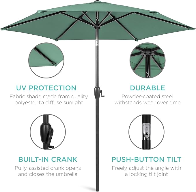 Best Choice Products 7.5ft Heavy-Duty Round Outdoor Market Table Patio Umbrella w/Steel Pole, Push Button Tilt, Easy Crank Lift - Seaglass