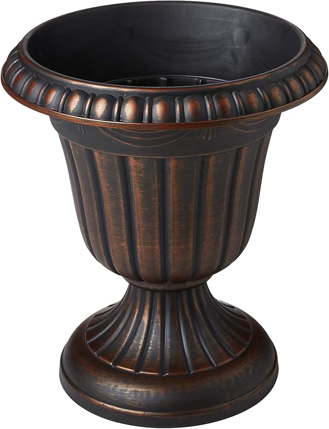 Arcadia Garden Products PL10CP Classic Traditional Plastic Urn Planter Indoor/Outdoor, 15" x 13", Brushed Copper