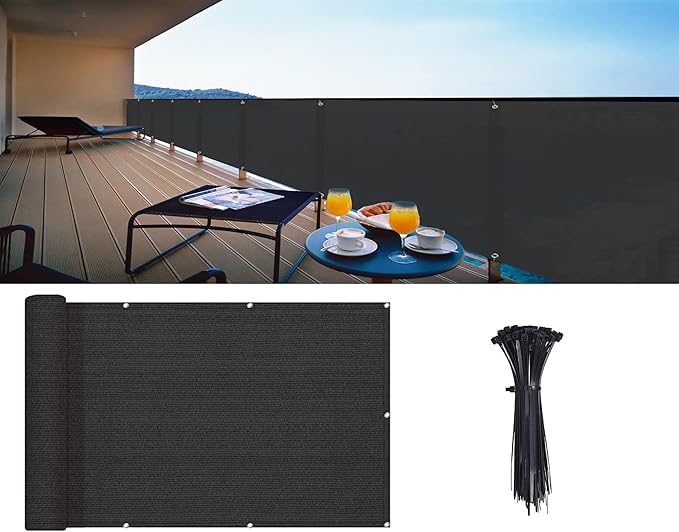 LOVE STORY Balcony Privacy Screen, 3'x10' Black Deck Shield Screen Fence Cover (HDPE),UV Protection and Weather-Resistant,3 FT Height for Deck, Patio, Backyard, Outdoor Pool, Porch, Railing