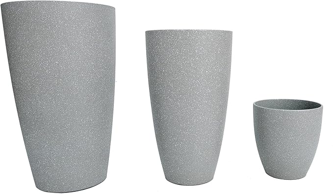 24,21,11 Inch Large Plastic Planters with Drainage Hole and Saucer - Set of 3 Tall Plant Pots Indoor Flower Pot Tall Round Planters Outdoor Large Tall Planter