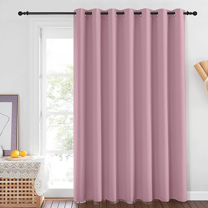 NICETOWN Room Darkening 84 inch Curtain for Patio Door, Grommet Thermal Insulated Room Divider Wide Winodw Treatment Sound Reducing for Bedroom, Black, 1 Panel, 100" W x 84" L, Rouge Pink