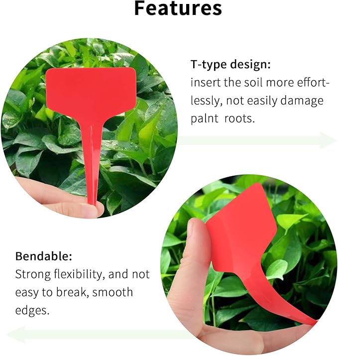 Red Plant labels,100 Pcs 6 x10cm Plastic Plant T-Type Tags Nursery Garden Labels