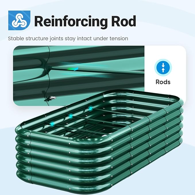 Quictent Galvanized Raised Garden Bed Kit, 6x3x1.5 ft Oval Metal Planter Box Tall for Vegetables Outdoor Backyard, Strengthened by Crossbar, Dark Green