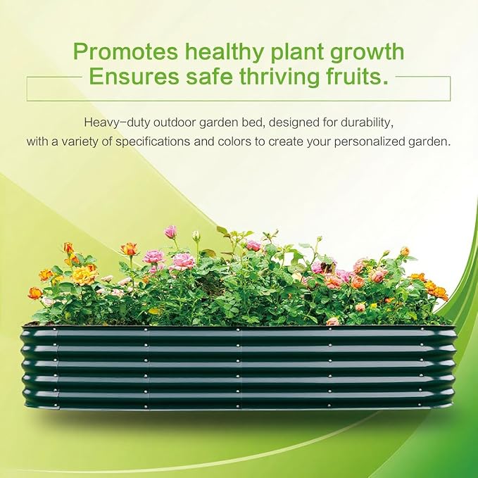 Gardmax Galvanized Raised Garden Bed, Lightweight Planter Boxes Outdoor with Easy Assembly, Large Garden Bed for Vegetables, Fruits, Flower Dark Green 8FT