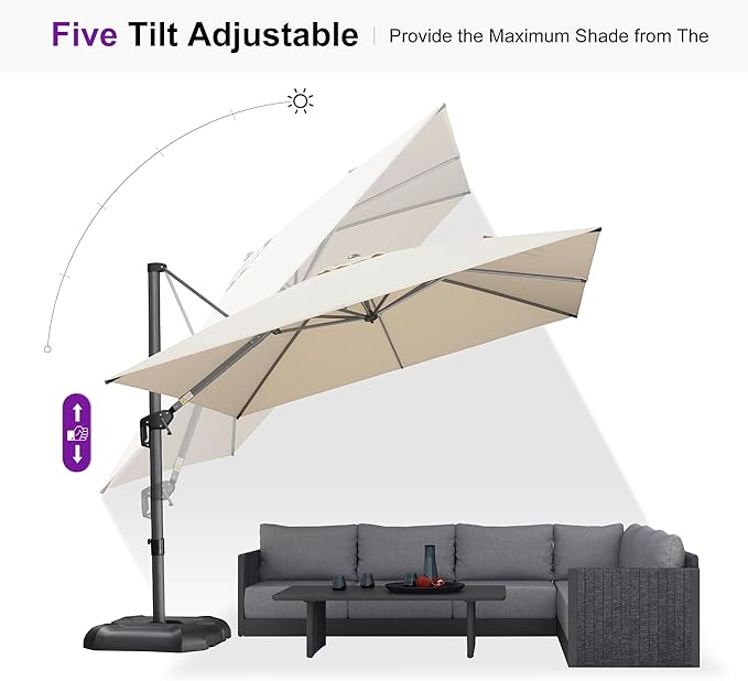 PURPLE LEAF 10 Feet Patio Umbrella Outdoor Cantilever Square Umbrella Aluminum Offset Umbrella with 360-degree Rotation for Garden Deck Pool Patio, Beige