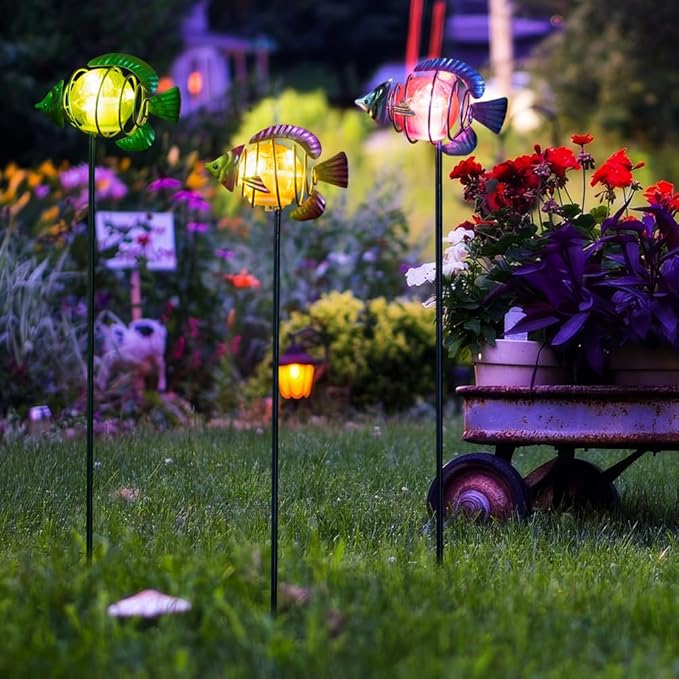 Outdoor Garden Solar Lights,3Pack Decorative Solar Lights for Garden Decor, Tropical Fish Backyard Decor,Led Solar Lights with Stakes for Yard Landscape Patio(21.3''H)