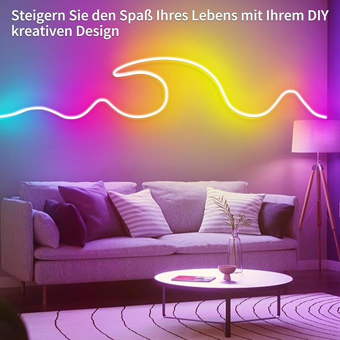 132FT Neon LED Rope Lights IP65 Waterproof LED Lights for Bedroom Flexible LED Light Strip with Remote/APP Control RGB Lighting Strip for Indoors Outdoors Bedroom Room Home Décor