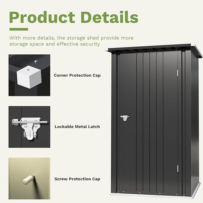 Devoko 3x3 FT Outdoor Storage Shed, Small Garden Tool Shed with Single Lockable Door, Metal Tool Storage Shed with Sloping Roof, Outside Shed for Backyard Patio Lawn, Black