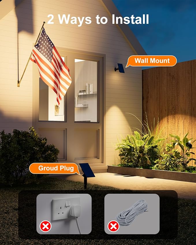 6 Pack Solar Power Spot Lights Outdoor Waterproof LED Dusk to Dawn Landscape Spotlight for Outside Yard, Tree, Flag, Yard, Garden, Statues, 3 Modes, 18 Hours Accent Ambient Lighting - Warm White