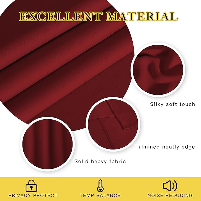 NICETOWN Blackout Curtains 120 inch Length for Sliding Glass Door, Grommet Thermal Insulated Room Darkening Sound Reducing Drapes for Room Divider, 1 Panel, W52 x L120, Burgundy Red