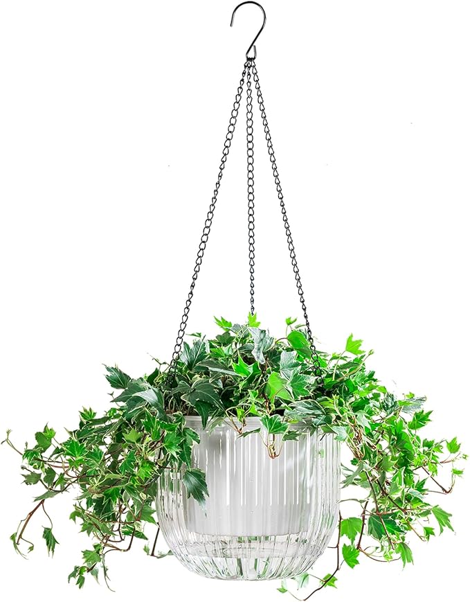 Melphoe 1 Pack Self Watering Hanging Planters Indoor Flower Pots, 8.3 Inch Outdoor Hanging Plant Pot Basket, Plant Hanger with 3Hooks Drainage Holes for Garden Home
