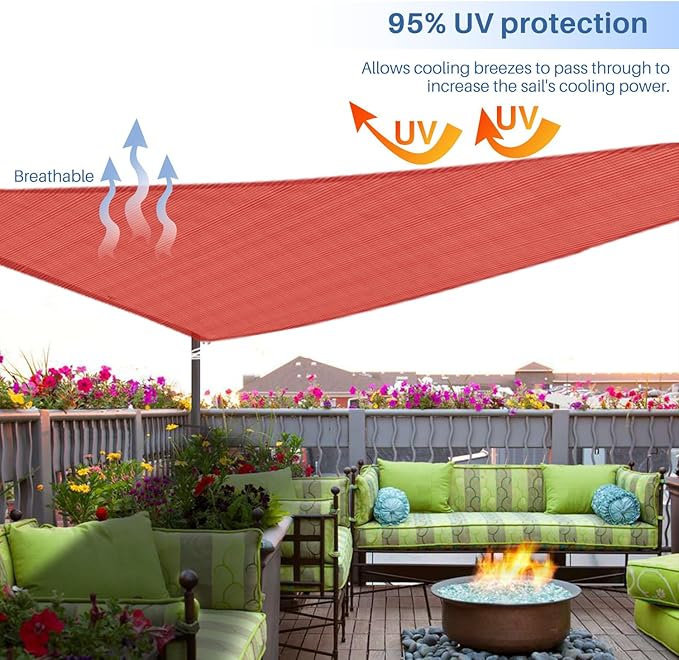 E&K Sunrise 10' x 10' x 10' Sun Shade Sail Triangle Canopy Shade Cover UV Block for Patio Backyard Garden Outdoor (Red)