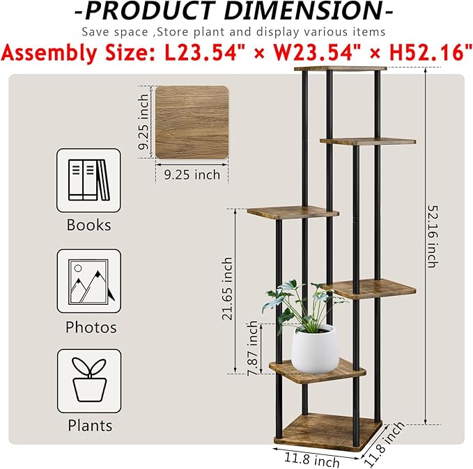 AZERPIAN Plant Stand 6 Tier Indoor Metal Flower Shelf for Multiple Plants Corner Tall Flower Holders for Patio Garden Living Room Balcony Bedroom, Black