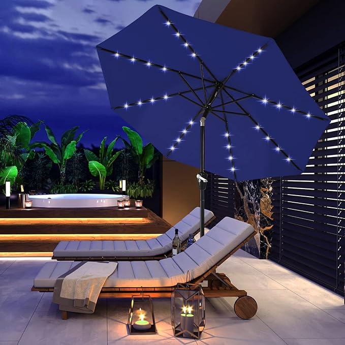 ABCCANOPY Durable Solar Led Patio Umbrellas with 32LED Lights 9FT (Royal Blue)