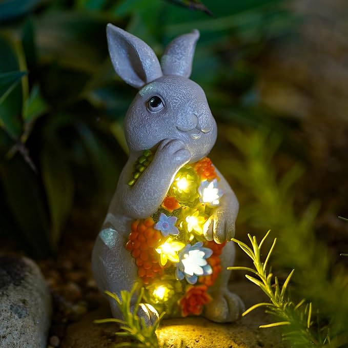 Nacome Solar Garden Outdoor Statues Bunny with Succulent and 7 LED Lights – Lawn Decor for Patio, Balcony, Yard Ornament - Chrismtas Gifts for Mom Grandma