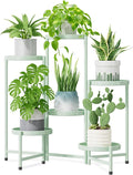 iDavosic.ly 6 Tier Large Plant Stand Indoor, 10 Inch Wide Tall Corner Metal Plant Stands Outdoor for Multiple Plants, Folding Tiered Flower Display Holder Rack Shelf, Light Green