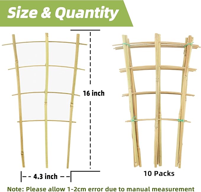 10 Pack 16" Bamboo Trellis for Climbing Plants-Natural Garden Ladder Fan -Shaped Plants Support Trellis for Potted Plant Decor in Door