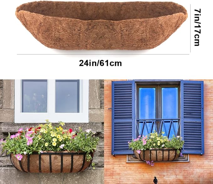 2 Pack Trough Coco Liner Fiber Replacement for Planters, 24/30/36/48 inch Half Moon Coconut Coir Planter for Window Box/Hanging Garden Vegetables Pot, Fence Flower Baskets