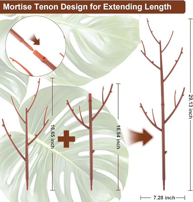 6 Pack Stackable Monstera Plant Support, Plant Stakes for Indoor and Outdoor Plants Use, Garden Stakes for Climbing and Potted Plants, Pothos, Philodendron, Brown
