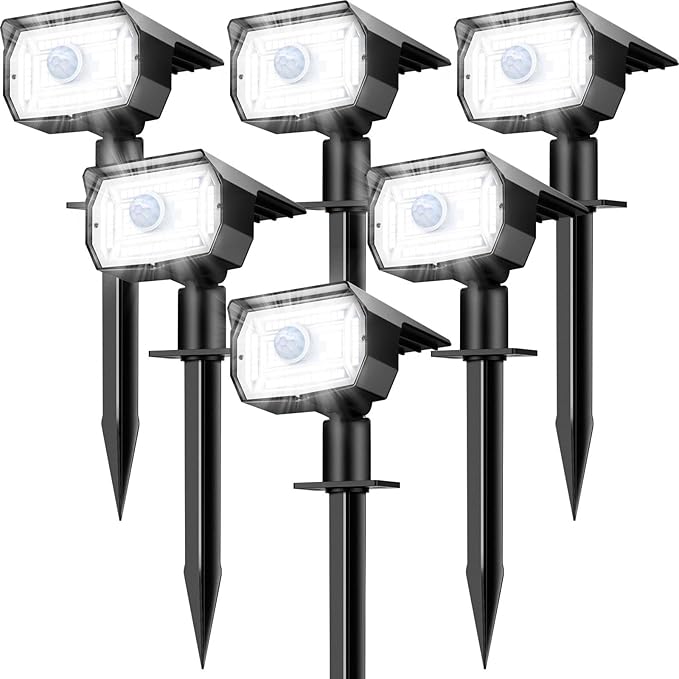 nipify 6 Pack Solar Lights Outdoor Waterproof, Motion Sensor Spot Lights 3 Modes Solar Powered Spotlights 2-in-1 Auto On/Off Landscape Lighting for Outside Yard Wall Garden, Cool White