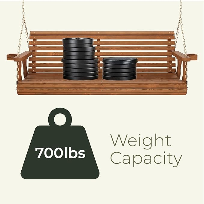 Amish Casual 4 Foot Roll Back Porch Swing with Cup Holders in Semi-Solid Grey Stain - Amish Made in The USA from Treated Pine Heavy Duty 700 Lb. Weight Capacity