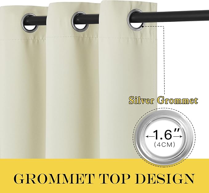 NICETOWN Blackout Living Room Curtain 90 inches Long - Thermal Insulated Grommet Room Darkening Window Treatment Sound Dampening Drape for Bedroom (Beige, W66 x L90, 1 Panel)
