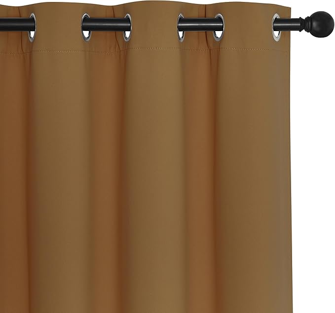 NICETOWN Gold Brown Blackout Curtain for Living Room - Solid Thermal Insulated Grommet Blackout Panel/Drape for Bedroom Kitchen Window (1 Panel, 52 inches Wide by 54 inches Long)