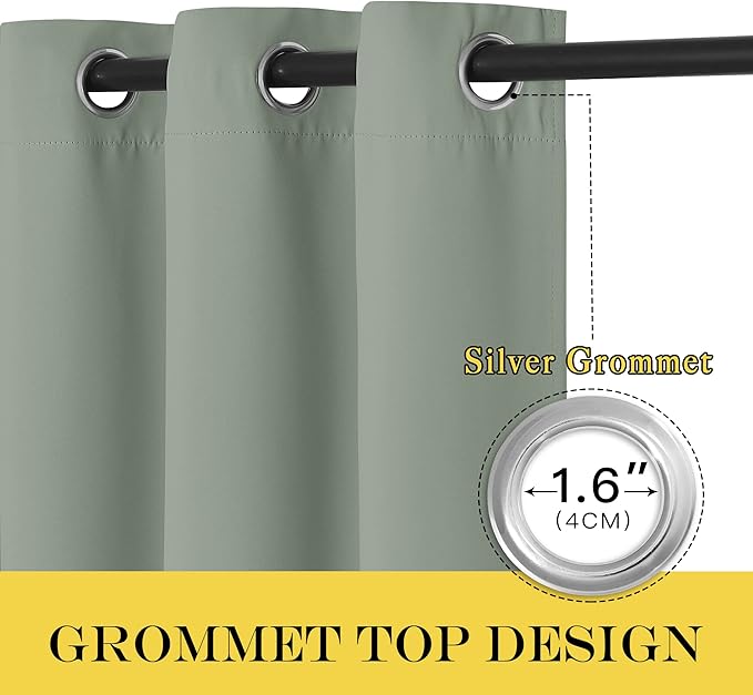 NICETOWN Bedroom Curtain 95 inches Long for Bedroom - Grommet Top Thermal Insulated Energy Saving Sound Reducing Drapes for Living Room, Sage Green, 1 Panel, W52 x L95