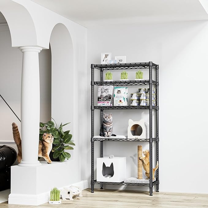 1250 lbs 5 Tier Shelf Metal Storage Shelves Shelving Wire Rack Heavy Duty Closet Organizers for Garage Kitchen Bathroom Laundry Black 13.8" D x 29.5" W x 59.5" H