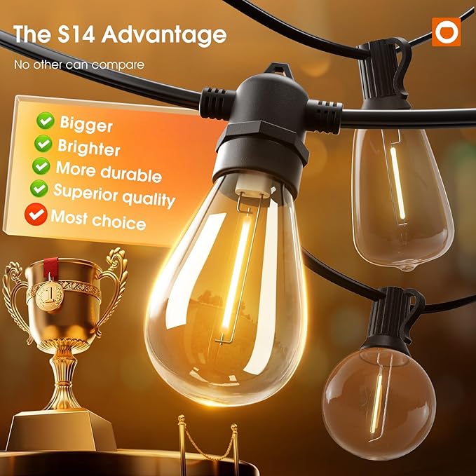 addlon 72FT(2FT Space) LED Outdoor String Lights with 36 Edison Shatterproof Bulbs, Heavy-Duty and Weatherproof Strand, Commercial Grade Patio Lights, Decorative for Patio, Black