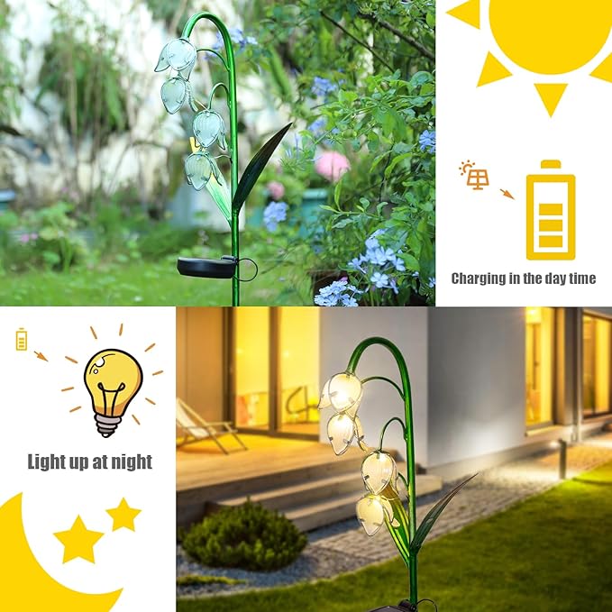 VCUTEKA Solar Garden Decor Stake Outdoor Light Glass Flower Stake for Yard Lawn Decor Backyard Decorations