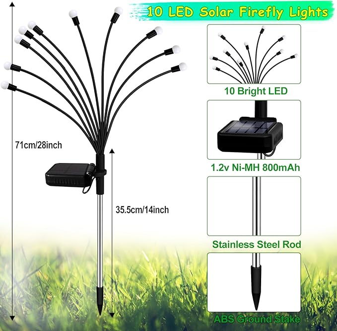 Kohlrabi Solar Garden Lights Outdoor, 4 Pack 40 LED Solar Blue Firefly Lights Waterproof, Starburst Wind Swaying Light for Outside Yard Patio Planter Flower Bed Walkway Christmas Decoration