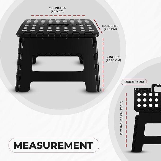 Utopia Home Folding Step Stool with Handle – 9 Inch Anti Slip Collapsible Stool – Holds Up to 300 lbs – Sturdy Plastic Step Stool Foldable for Kitchen, Bathroom and Home Use (1-Pack, Black)