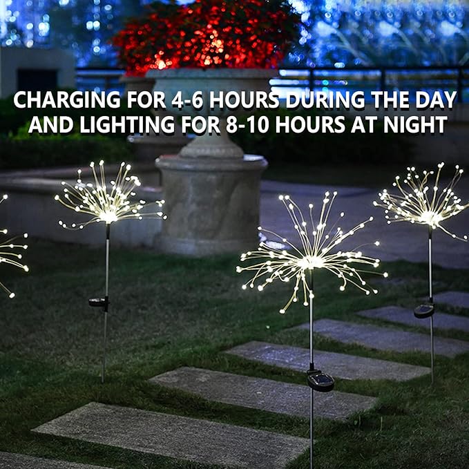 2 PCS Solar Firework Light, Outdoor Solar Garden Decorative Lights 120 LED Powered 40 Copper Wires String DIY Landscape Light for Walkway Pathway Backyard Christmas Decoration Parties (Cool White)