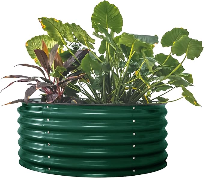 Vego garden 17" Tall 42" Round Raised Garden Bed Metal Raised Bed Planter Box for Vegetables Flowers Patio, British Green