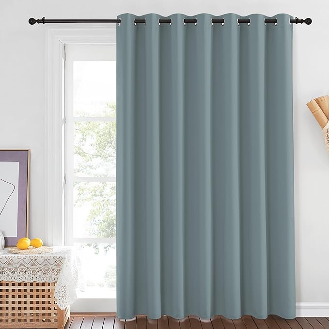 NICETOWN Extra Wide Patio Door Curtain 84 inch Long - Energy Smart & Noise Reducing Grommet Thermal Insulated Wide Width Drapes, Sliding Door Curtain for Guestroom(Stormy Sea, W100 x L84)