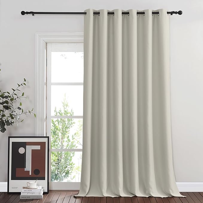 NICETOWN Sliding Door Curtain 108 inches Long, Grommet Privacy Room Darkening Window Treatment Sound Reducing Room Divider for Bedroom, 1 Panel, Natural, W80 x L108