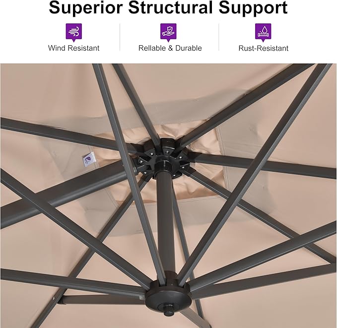 PURPLE LEAF 11 Feet Patio Umbrella Outdoor Cantilever Round Umbrella Aluminum Offset Umbrella with 360-degree Rotation for Garden Deck Pool Patio, Beige