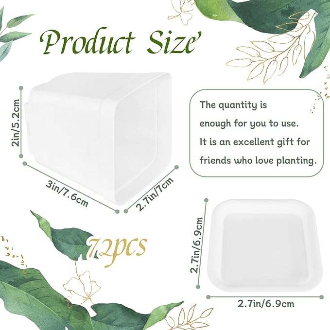 OJYUDD 72 Pcs 3 Inch White Square Plastic Pots with Saucer,White Plastic Plant Seedling Pots,Seedling Nursery Pots Indoor Outdoor for Succulents/Plant,Garden,Office and Balcony Decor
