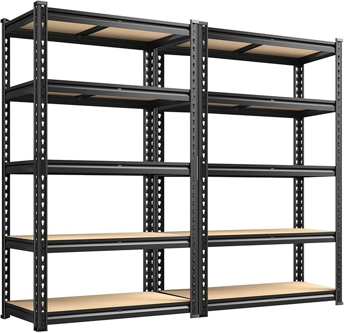 REIBII 2400LBS Garage Shelving Heavy Duty 5 Tier Storage Shelves Adjustable Garage Shelves, Utility Rack Shelf, Shelving Units for Storage Warehouse Pantry Closet, 35.5" W x 11.9" D x 72" H, 2 Pack