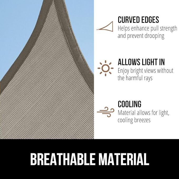 GORILLA GRIP Heavy Duty Sun Shade, UV Protection Fade Tear and Rust Resistant Rectangle Sunshade Canopy, Curved Edges Blocks Sunlight, Breathable Sail, Outdoor Patio, Lawn Garden, 8x12 FT Gray