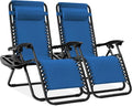 Best Choice Products Set of 2 Adjustable Steel Mesh Zero Gravity Lounge Chair Recliners w/Pillows and Cup Holder Trays - Marine Blue/Black