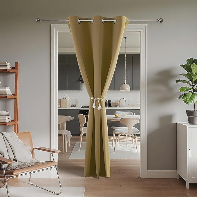 Joydeco Blackout Door Curtain for Doorway Privacy 78 Inches Long, Grommet Closet Curtain for Open Closet, Room Divider for Bedroom Living Room (Beige, 40Wx78L, 1 Panel)