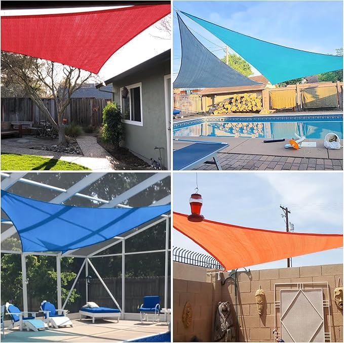E&K Sunrise 18' x 18' x 18' Sun Shade Sail Triangle Canopy Shade Cover UV Block for Patio Backyard Garden Outdoor (Sand)