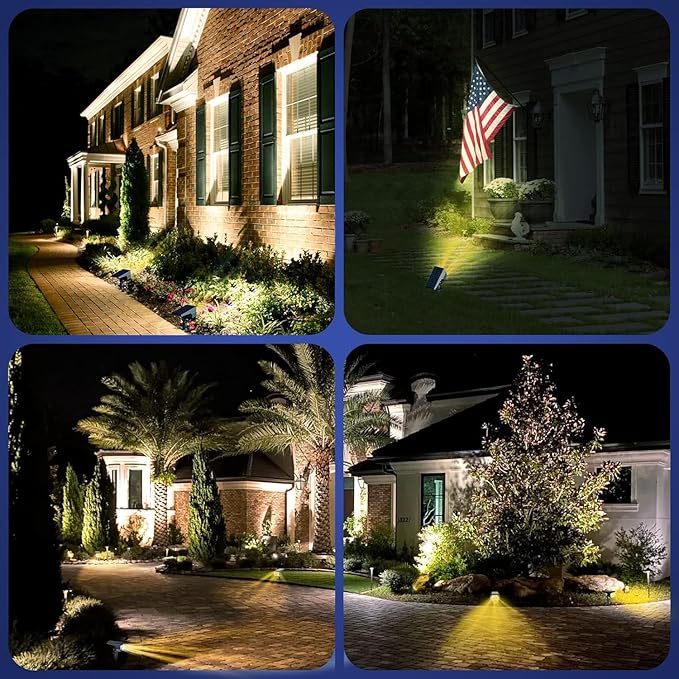 EIUIO Solar Outdoor Lights, 3 Lighting Modes Solar Spot Lights Outdoor with Auto On/Off, Waterproof Landscape Lighting for Garden Yard Pathway