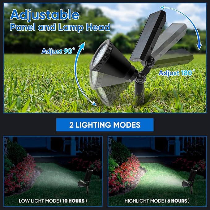 KEV 800 Lumens Solar Spot Lights Outdoor,18 LEDs Solar Flood Lights with 2 Modes &Adjustable &IPX65 Waterproof,Solar Spotlight for Driveway/Backyard/Patio Landscape/Tree/Garage(Cool White, 2 Pack)
