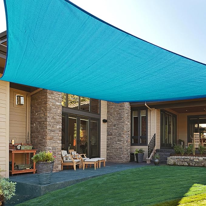 LOVE STORY Custom Size 8'x9' Turquoise Blue Sun Shade Sail Rectangle UV Block Canopy Patio Sail Sunshades Fabric for Outdoor Garden Carport (We Make Custom Size)