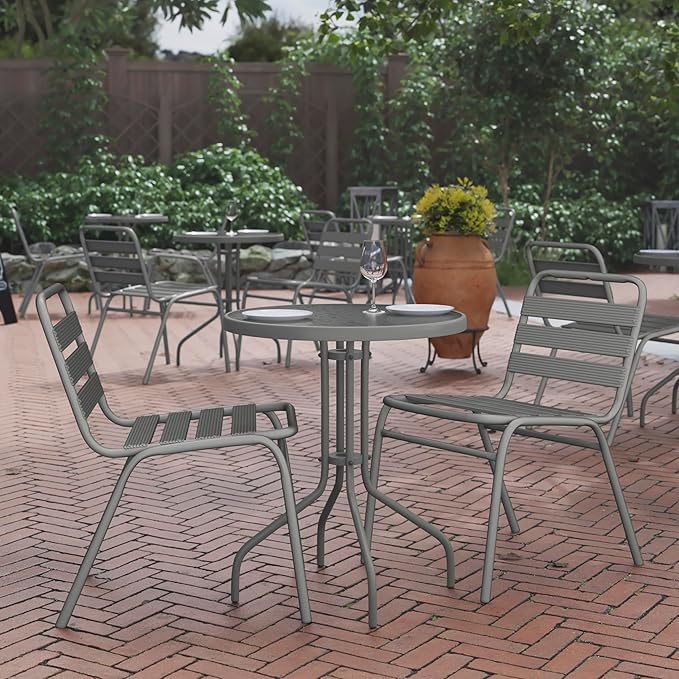 Flash Furniture Bellamy 23.75'' Round Tempered Glass Metal Table, Silver