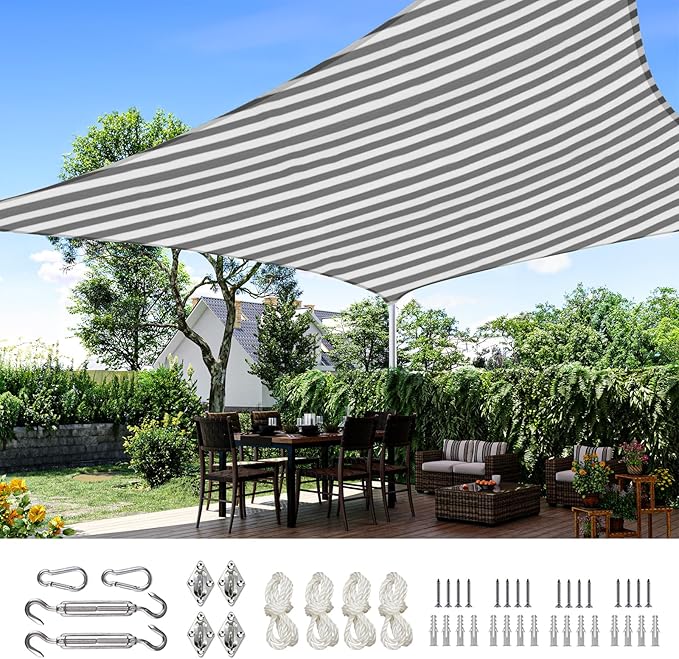 Quictent 20x26ft Sun Shade Sail for Patio, 185GSM Heavy Duty Rectangular Outdoor Sunshades UV Block Outside Canopy Cover for Backyard White and Grey Multi